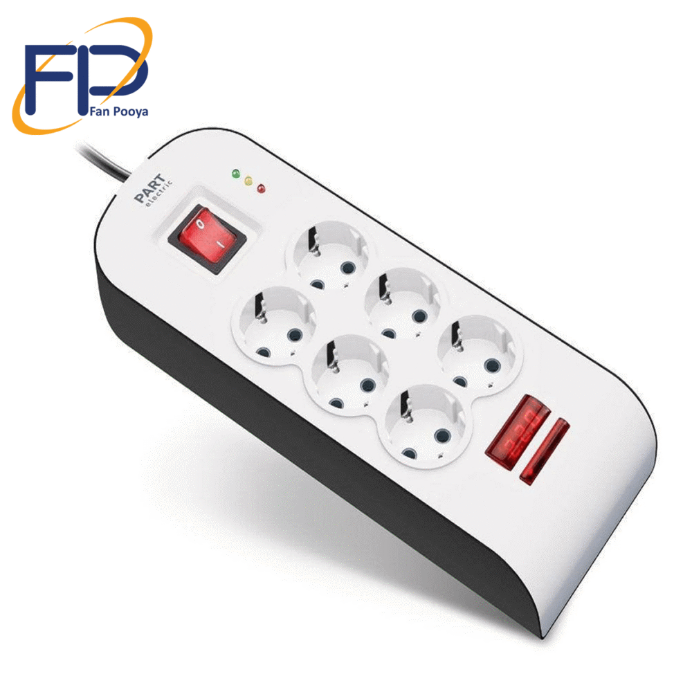 محافظ شش خانه ارت دار با کلید و کابل 1/8 متری پارت محافظ شش خانه ارت دار با کلید و کابل 1/8 متری پارت